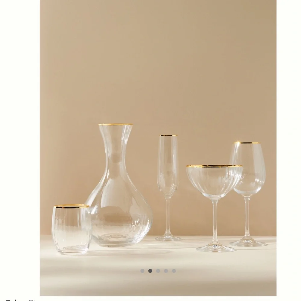 Anthropologie Waterfall Carafe -Hand-painted crystalline, 24k gold NEW